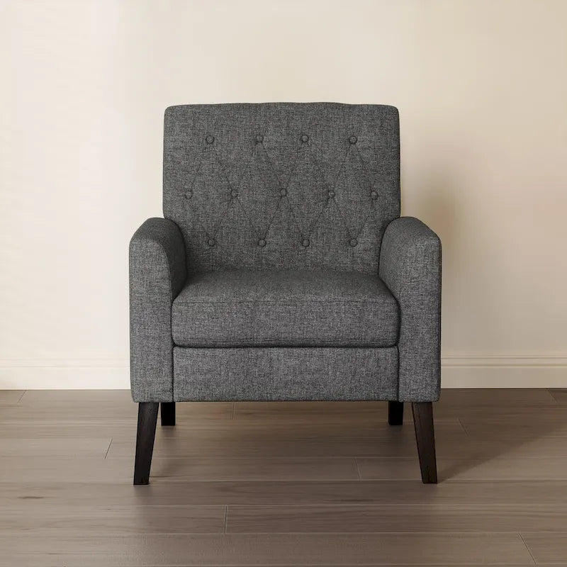 LUE BONA Modern Upholstered Accent Chair Linen Fabric Button Tufted Armchair with Solid Wood Frame - 28.5 W X 27.25 D X 33.75 H