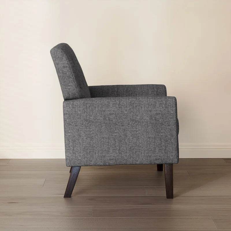 LUE BONA Modern Upholstered Accent Chair Linen Fabric Button Tufted Armchair with Solid Wood Frame - 28.5 W X 27.25 D X 33.75 H