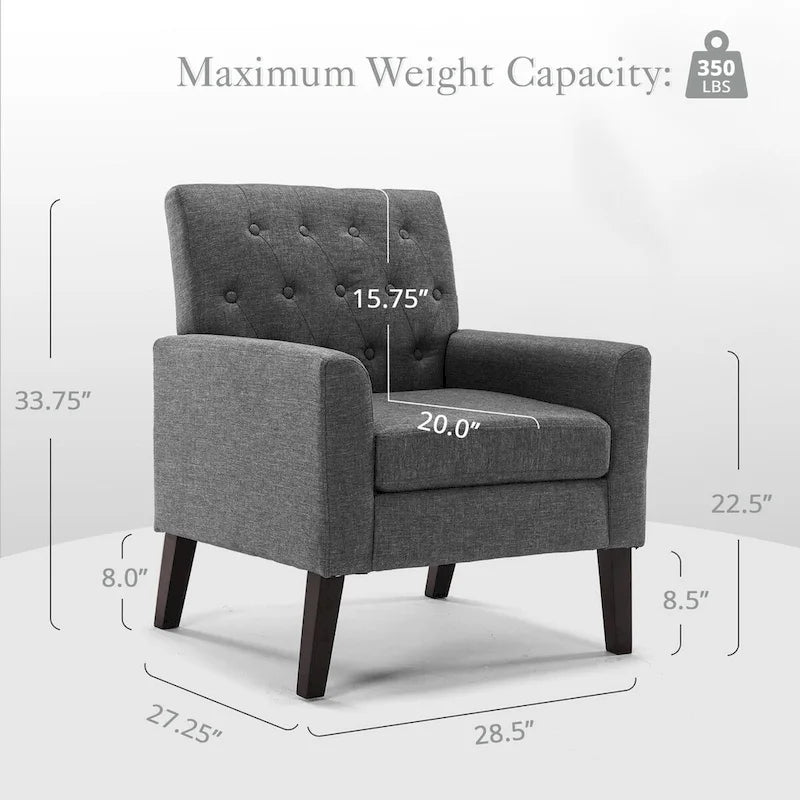 LUE BONA Modern Upholstered Accent Chair Linen Fabric Button Tufted Armchair with Solid Wood Frame - 28.5 W X 27.25 D X 33.75 H