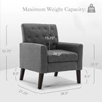 LUE BONA Modern Upholstered Accent Chair Linen Fabric Button Tufted Armchair with Solid Wood Frame - 28.5 W X 27.25 D X 33.75 H