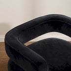 Fauteuil club en velours noir capitonné à dossier ouvert avec base dorée – 26,8 H x 29,5 L x 26 P