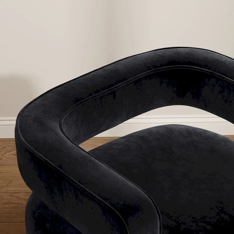 Fauteuil club en velours noir capitonné à dossier ouvert avec base dorée – 26,8 H x 29,5 L x 26 P