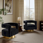 Fauteuil club en velours noir capitonné à dossier ouvert avec base dorée – 26,8 H x 29,5 L x 26 P