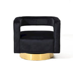 Fauteuil club en velours noir capitonné à dossier ouvert avec base dorée – 26,8 H x 29,5 L x 26 P