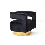 Fauteuil club en velours noir capitonné à dossier ouvert avec base dorée – 26,8 H x 29,5 L x 26 P