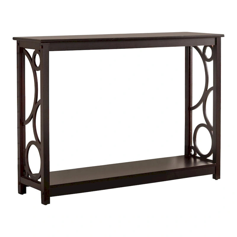 Console de canapé d'entrée en bois finition cerisier foncé avec étagère de rangement pour couloir, vestibule, salon