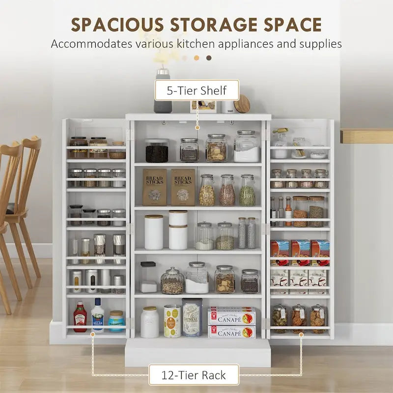 41 5-tier Pantry Storage Cabinet with 12 Door Shelves, Double Doors