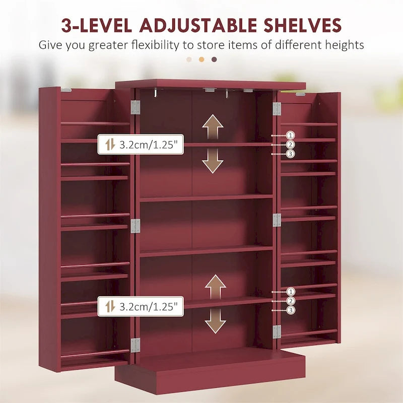 41 5-tier Pantry Storage Cabinet with 12 Door Shelves, Double Doors