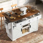 Meuble d'îlot de cuisine de style campagnard avec roulettes et prise de courant