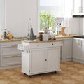 HOMCOM Îlot de cuisine avec rangement, Chariot de cuisine roulant style ferme sur roulettes avec tiroir, 2 armoires, dessus en bois d'hévéa