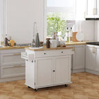 HOMCOM Îlot de cuisine avec rangement, Chariot de cuisine roulant style ferme sur roulettes avec tiroir, 2 armoires, dessus en bois d'hévéa