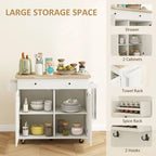 HOMCOM Îlot de cuisine avec rangement, Chariot de cuisine roulant style ferme sur roulettes avec tiroir, 2 armoires, dessus en bois d'hévéa