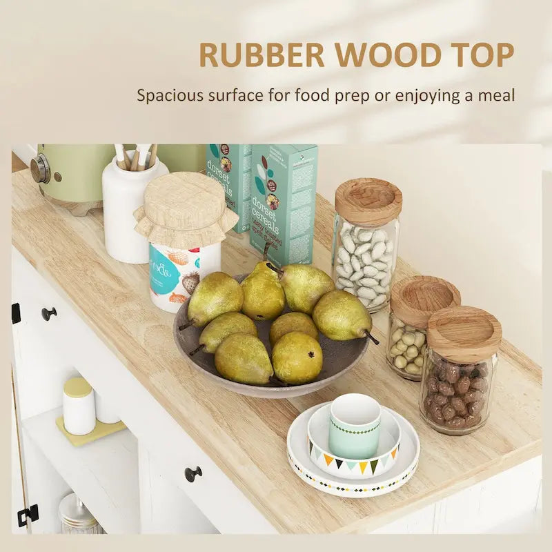 HOMCOM Îlot de cuisine avec rangement, Chariot de cuisine roulant style ferme sur roulettes avec tiroir, 2 armoires, dessus en bois d'hévéa
