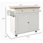 HOMCOM Îlot de cuisine avec rangement, Chariot de cuisine roulant style ferme sur roulettes avec tiroir, 2 armoires, dessus en bois d'hévéa