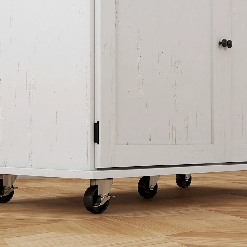 HOMCOM Îlot de cuisine avec rangement, Chariot de cuisine roulant style ferme sur roulettes avec tiroir, 2 armoires, dessus en bois d'hévéa