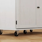 HOMCOM Îlot de cuisine avec rangement, Chariot de cuisine roulant style ferme sur roulettes avec tiroir, 2 armoires, dessus en bois d'hévéa