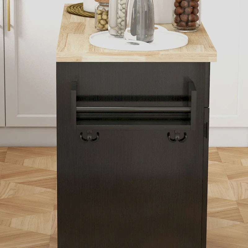 HOMCOM Îlot de cuisine avec rangement, Chariot de cuisine roulant style ferme sur roulettes avec tiroir, 2 armoires, dessus en bois d'hévéa
