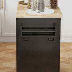 HOMCOM Îlot de cuisine avec rangement, Chariot de cuisine roulant style ferme sur roulettes avec tiroir, 2 armoires, dessus en bois d'hévéa