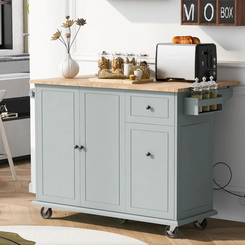 53.9 Width Rolling Kitchen Cart on Wheels with Internal Storage Rack - N/A