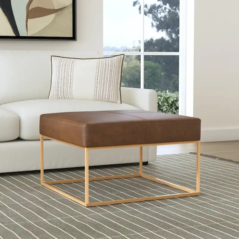 HomePop Pouf carré à cadre métallique