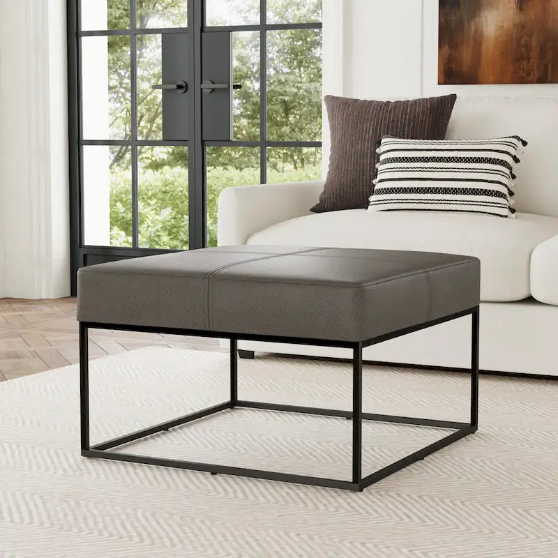 HomePop Pouf carré à cadre métallique