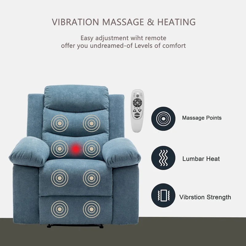 Fauteuil relax électrique avec chauffage d'assise et fonction de massage réglable