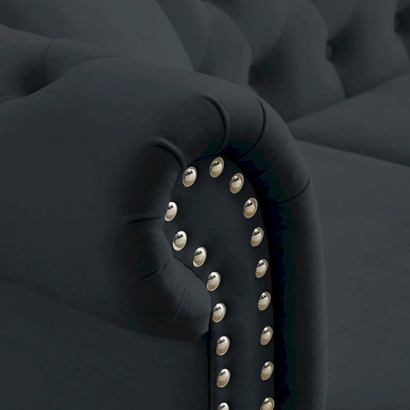 3-Seater Chesterfield Upholstered Tufted Sofa with Rolled Arms and Nailhead