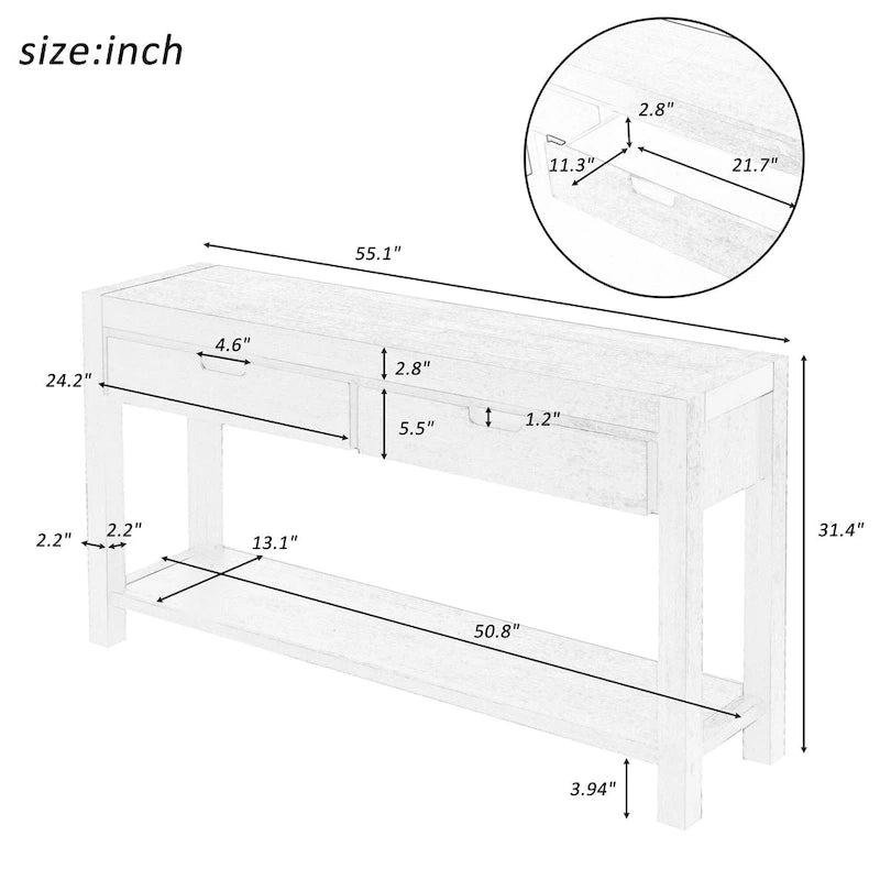 Console avec 2 tiroirs et 1 étagère