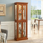 Curio Cabinet Lighted Curio Diapaly Cabinet with Adjustable Shelves, Tempered Glass Doors(E26 light bulb not included)