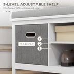 Banc à chaussures avec coussin, banc de rangement d'entrée avec siège rembourré, 2 tiroirs et étagère réglable pour couloir
