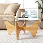 Table basse ronde en bois massif avec plateau en verre – 35,435,416