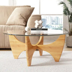 Table basse ronde en bois massif avec plateau en verre – 35,435,416
