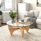 Table basse ronde en bois massif avec plateau en verre – 35,435,416