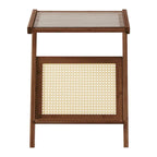 Table d'appoint en bambou avec plateau en verre et étagère de rangement