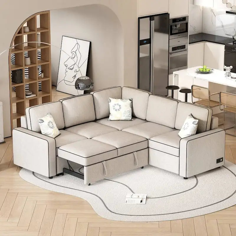 L-Shaped Reversible Chaise Sectional Sofa Pull Out Sofa Bed