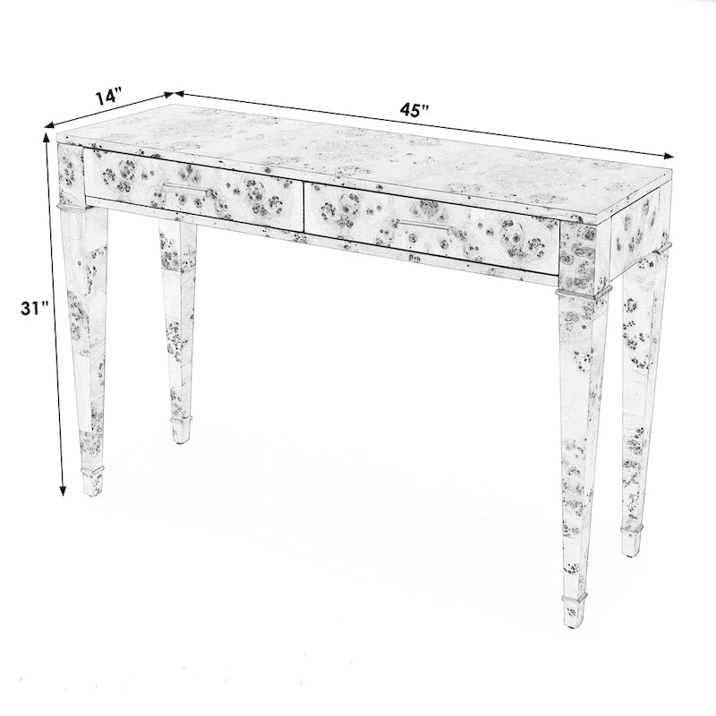 Table console Kai à 2 tiroirs en ronce de bois 46