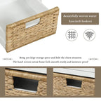 Banc de rangement rustique avec 3 tiroirs et 3 paniers en rotin