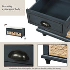 Banc de rangement rustique avec 3 tiroirs et 3 paniers en rotin