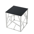 Table d'appoint en verre trempé avec cadre métallique et espace de rangement