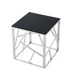 Table d'appoint en verre trempé avec cadre métallique et espace de rangement