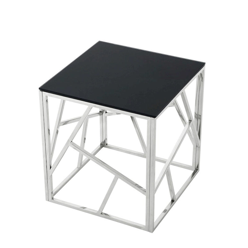 Table d'appoint en verre trempé avec cadre métallique et espace de rangement