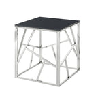 Table d'appoint en verre trempé avec cadre métallique et espace de rangement