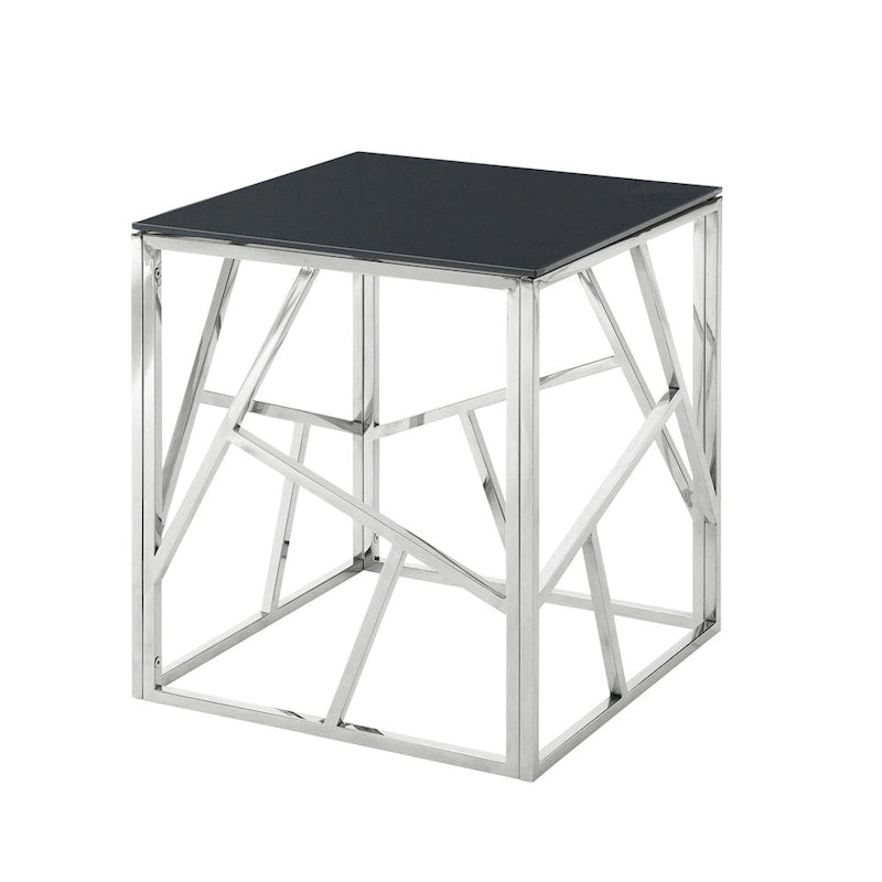 Table d'appoint en verre trempé avec cadre métallique et espace de rangement