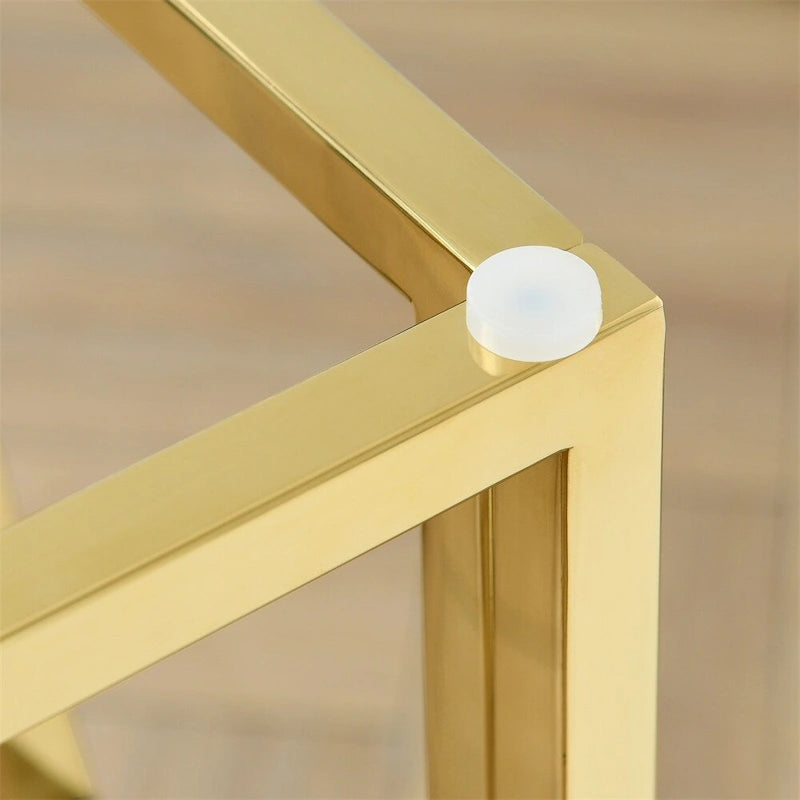 Table d'appoint en verre trempé avec cadre métallique et espace de rangement