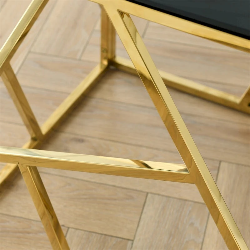 Table d'appoint en verre trempé avec cadre métallique et espace de rangement