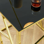 Table d'appoint en verre trempé avec cadre métallique et espace de rangement