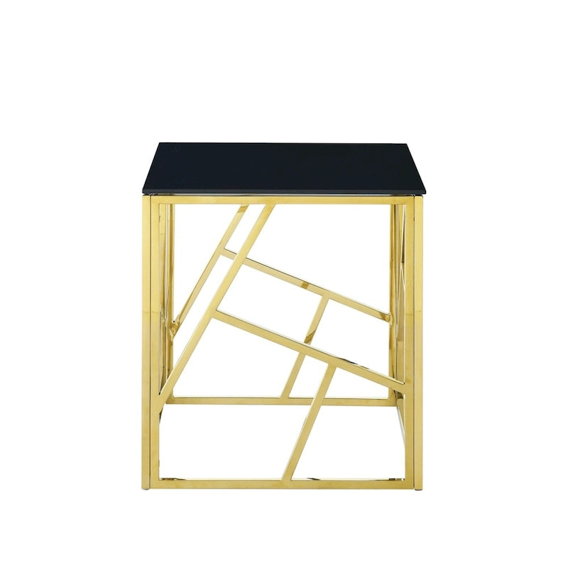 Table d'appoint en verre trempé avec cadre métallique et espace de rangement