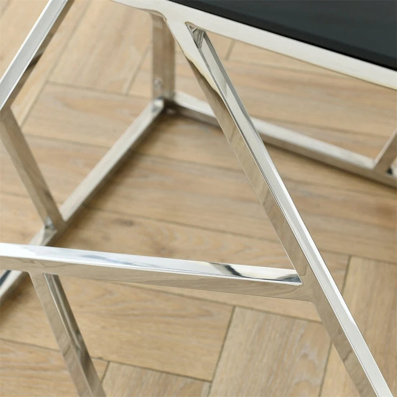 Table d'appoint en verre trempé avec cadre métallique et espace de rangement