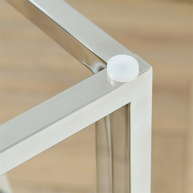 Table d'appoint en verre trempé avec cadre métallique et espace de rangement