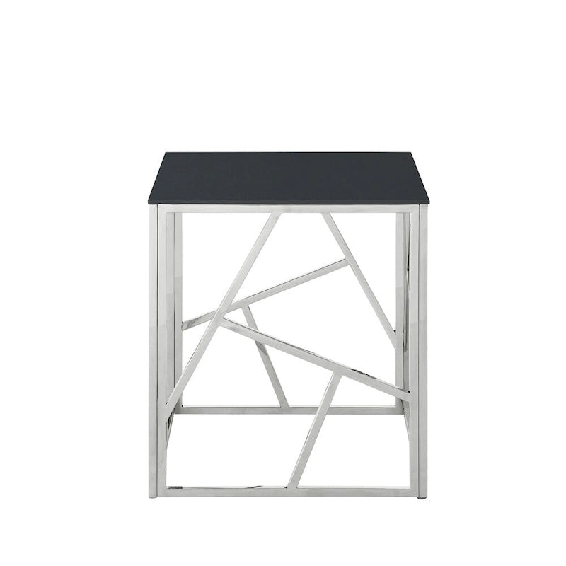Table d'appoint en verre trempé avec cadre métallique et espace de rangement